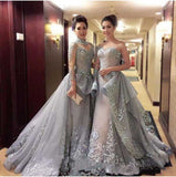 Gorgeous Ball Gown Princess Long Sleeves Tulle Gray Long Prom Dresses PM113